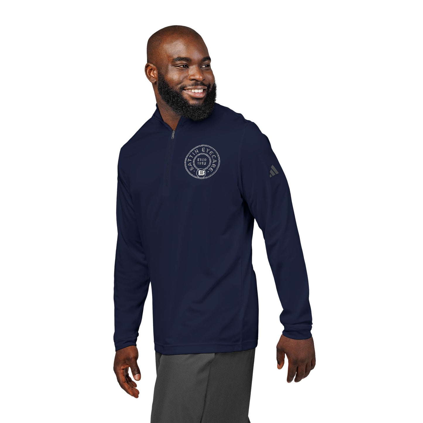 Crest Embroidered Adidas® Quarter-Zip Pullover: Navy