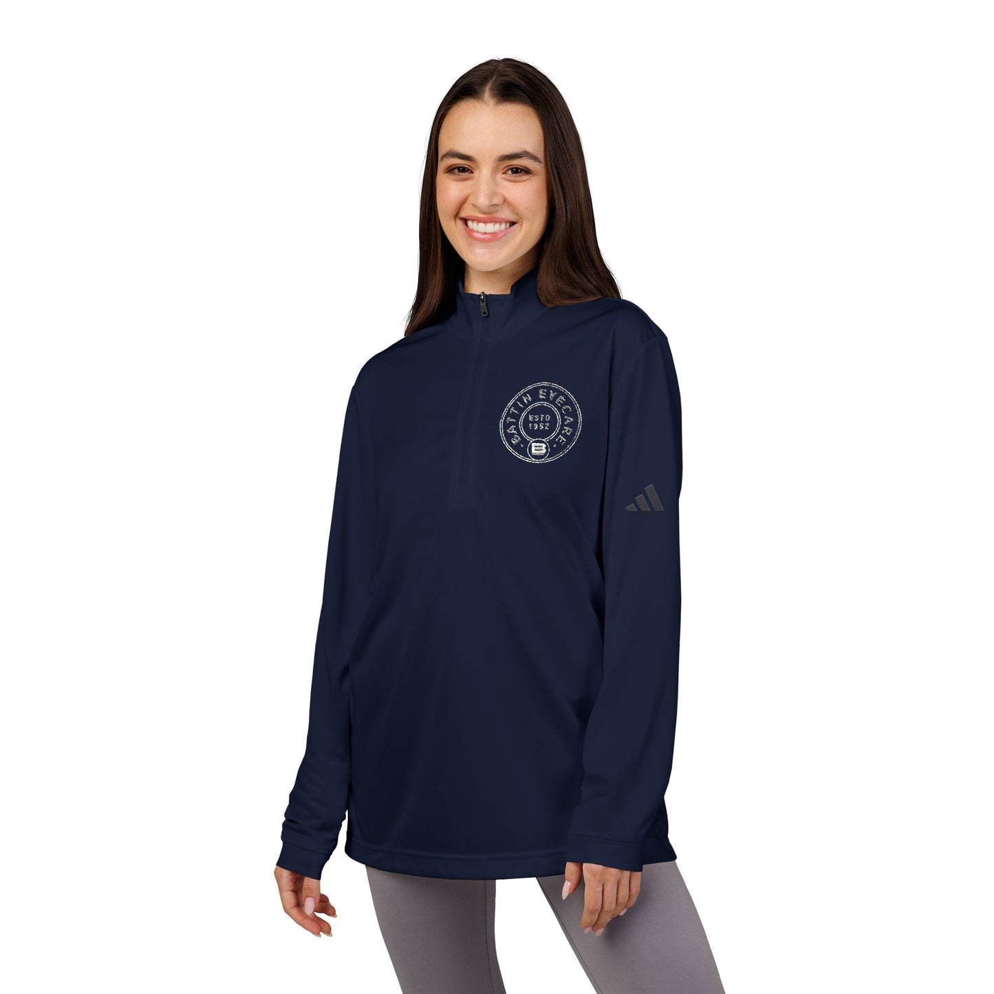 Crest Embroidered Adidas® Quarter-Zip Pullover: Navy