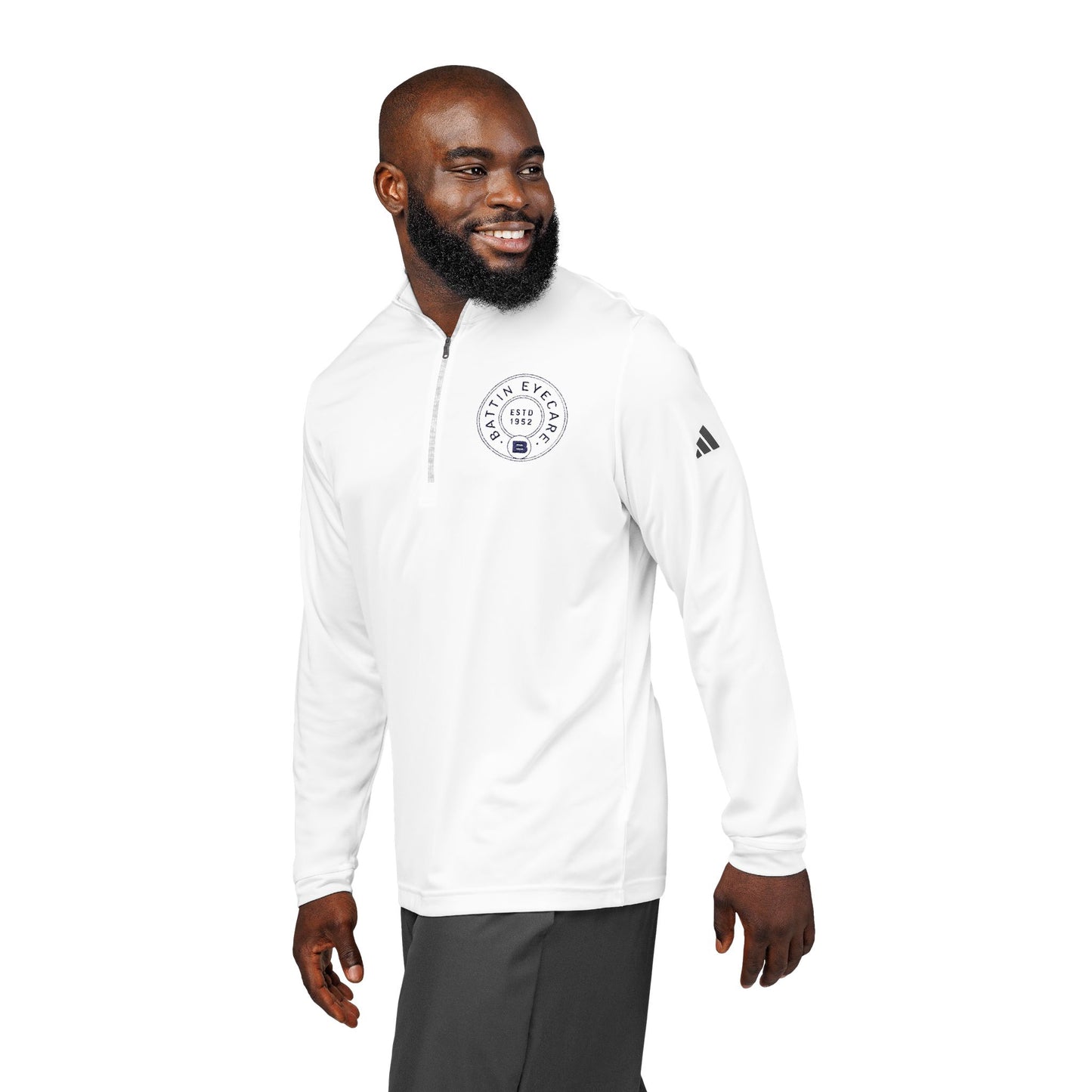 Crest Embroidered Adidas® Quarter-Zip Pullover: White